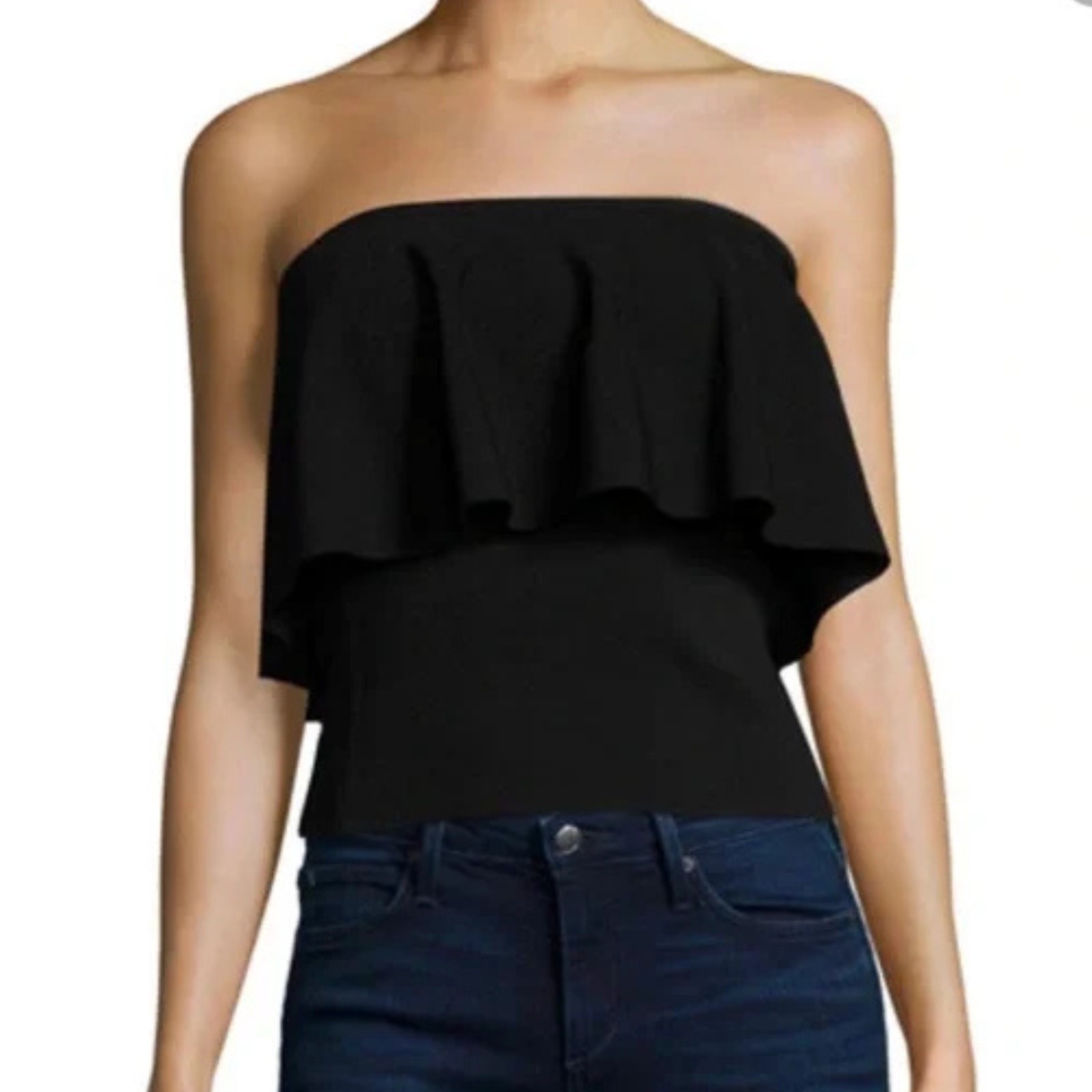 Milly Viscose Blend Knit Flounce Ruffle Strapless Top Black Women's Size 2